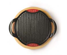 Bialetti 0LTGG028 Set de Grille Induction Fonte Ãmaillée et Support de Table en Bois/Aluminium 28 x 28 x 4 cm 2 Pièces