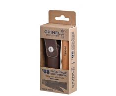 OPINEL - NÂ°08 Inox et Ãtui Alpine - Couteau Pliant de Poche OPINEL Bois - Couteau de Poche Lame Yatagan en Acier Inoxydable - Lame Inox 8,5 cm et Manche en Bois de HÃªtre