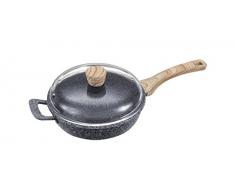 Pradel Excellence 32391M Sauteuse - Façon Granit - avec Manche Fixe Soft Touch, Aluminium, Gris et Blanc, 24 cm