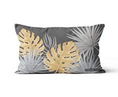 Soleil docre Tropic Housse, Coussin, Coton, Gris, 32 x 50 cm