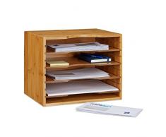 Relaxdays Corbeille à courrier en bambou organiseur de bureau porte-document papier range-documents avec tablettes amovibles différentes hauteurs en bois, nature 26,5 x 33,5 x 24,5 cm