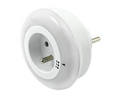 Brennenstuhl Veilleuse LED avec prise électrique intégrée, couleur déclairage sélectionnable (bleu/vert/blanc) et capteur crépusculaire, Quantité : 1