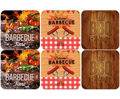 PAPILLON Absorbant Dessous de Verre Chaque avec Une Belle Impression Photo, Barbecue, Style, Lot de 6