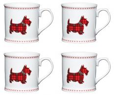 Kitchen Craft Scottie Dog en Porcelaine en Forme de Chope Mug Motif Ã©cossais (Lot de 4), Rouge, Lot de 4, Porcelaine, Multicolore, 12.9 x 9.3000000000000007 x 9.3000000000000007 cm