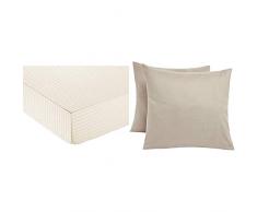 AmazonBasics Drap-Housse en Microfibre Haut de Gamme Motif Rayures, 140 x 200 cm - Beige & Taies doreiller en Microfibre Haut de Gamme - 65 x 65 cm x 2, Beige