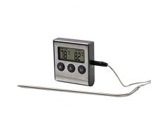Xavax Thermomètre numérique pour rôtis (de torréfaction, numérique, 2 in 1, avec horloge de cuisine, sonde de température amovible, pour viande, -10°C à +250°C, avec minuteur, à câble) Noir/Argent