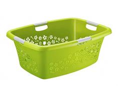 Rotho 1756790000 Panier à Linge Fleurs 50l, Plastique, Vert, 45 x 35 x 25 cm