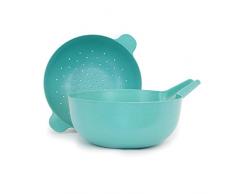 BIOBU by EKOBO Passoire pour Fruits et légumes Pronto avec Bol Assorti, Bleu Turquoise, Large