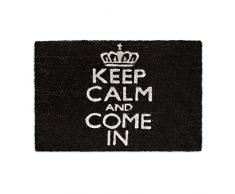 Relaxdays Paillasson âKeep Calm and Comeâ Tapis de sol fibres de coco tapis de plancher accueil porte entrée natte essuie-pieds antidérapant PVC caoutchouc intérieur extérieur 60 x 40 cm, noir