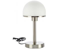 TRIO, Lampe de table, Joost 1xE27, max.60,0 W Verre mat, Blanc, Corps: metal, Nickel mat Ã:19,0cm, H:39,0cm IP20,Interrupteur tactile 4 niveaux
