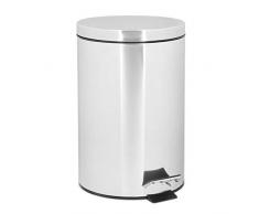 Relaxdays Poubelle ronde à pédale 7 litres inox Seau amovible vide-ordures avec couvercle acier inoxydable optique métal pour la cuisine et la salle de bain, gris argenté 31,5 x 21 cm
