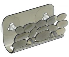 InterDesign Pebblz porte-éponge, panier de rangement vaisselle en plastique avec un design en forme de galets, égouttoir avec ventouses, noir/gris