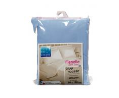 Nuit des Vosges 2066111 Caen Drap Housse Flanelle Unie/Coton Bleu Glacier 90 x 190 cm