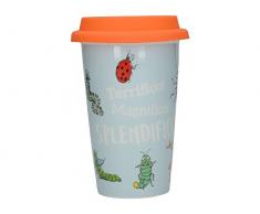 Creative Tops Roald Dahl en Porcelaine Fine Mug de Voyage Isotherme, Porcelaine, Bleu/Orange, 9.5Â x 9.5Â x 15Â cm