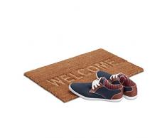 Relaxdays Paillasson Welcome en fibres de coco, PVC, Nature, 40x60x1,5 cm