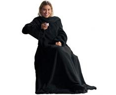 CelinaTex TV Decke Couverture avec Manches Poches Poche Pieds Polaire Velours Microfibre 170 x 200 cm Noir