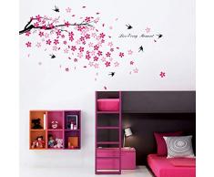 Walplus Sticker mural pour salon ou chambre denfant Motif fleurs et oiseaux Noir