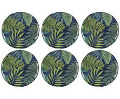 Creative Tops Drift Feuilles Extra Fort Snack Assiette, 23 cm (22,9 cm) (Lot de 6), Mélamine, Bleu/Vert, 23 x 23 x 2 cm