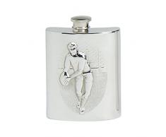 Edwin Flasque & Co Traditionnel Forme Haricot en Relief Rugby Figurine Spirit Flasque en étain, 6 oz