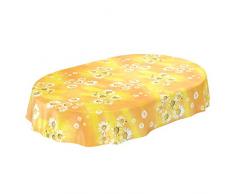 ANRO Nappe en Toile cirée cirée Motif Camomille Jaune Fleurs Soleil Ovale 240 x 140 cm Bordure de Coupe 140 x 240 cm