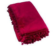 Enjoy Home P030RO130160, Plaid Flannel avec Petits Pompons, 130x160cm, Rouge, Polyester, 130x150cm