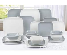 Waterside Hampton Service de Table carrÃ© 24 piÃ¨ces Blanc/Gris