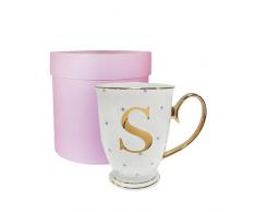 Bombay Duck â Tasse 13Â x 13Â x 12Â cm avec Lettre de lâAlphabetÂ Effet mÃ©tallisÃ© et Pois Lilas, Porcelaine, Blanc, 13x13x12 cm
