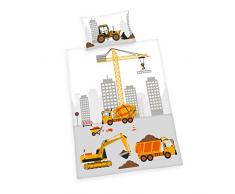 Herding BABY BEST Parure de Lit Pour Tout-Petits, Jana Chantier de Construction, Housse de Couette 100 x 135 cm, Taie Doreiller 40 x 60 cm, Flanelle