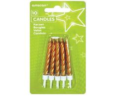 amscan Lot de 10 Bougies torsadÃ©es pour gÃ¢teaux Or