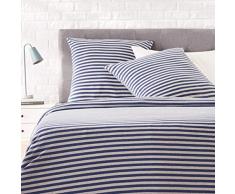 AmazonBasics Parure de lit en jersey, rayures, - 200 x 200 cm / 65 x 65 cm, Bleu marine