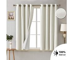 Deconovo Rideaux Occultant Complet Oeillet Faux Lin Isolation Thermique Chambre Fenêtre avec Revêtement de Couche 2 Pcs, Beige, 117x138cm