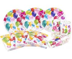 Heku 30005 Vaisselle de fête jetable Jeu de 120 pièces avec assiettes, gobelets et serviettes Party Ballons