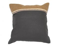 Soleil docre Coussin bi-matiÃ¨re Coton 40x40 cm Jute Gris, 40x40x10 cm