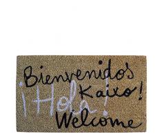 laroom Paillasson Motif Bienvenue Kaixo Coucou Welcome, Jute and Base antidérapante, Marron, 40 x 70 x 1,8 cm