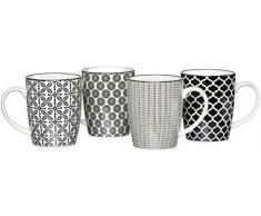 Ritzenhoff & Breker Lot de 4 Tasses à café , Porcelaine, Blanc et Noir, 8 x 8 x 10.50 cm