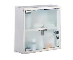 Relaxdays 10024531 Armoire à Pharmacie INOX Carrée Porte Ferme à Clé 2 Niveaux Médicaments Brillant 30x30x12cm, Argenté, Acier Inoxydable