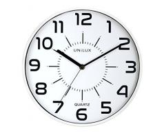 Unilux 400094282 Pop Pendule de Bureau Système Quartz Silencieuse et Lisible jusquà 30 m à 28 cm Blanc, Plastique, 28,5 x 28,5 x 4,3 cm