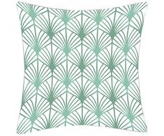 Douceur de France Coussin ImprimÃ© Papyrus Vert, Polyester, Vert, 40x40x15 cm