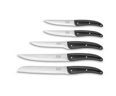 Lou Laguiole 868000B000KS2 Prestige Set 5 couteaux de chef, Acier inoxydable/Manche effet cuir Noir, 45 x 9 x 4,5 cm