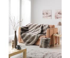 Homemaison 890985 Plaid double Fourrure SuÃ©dine/Polyester Brun 1 x 130 cm