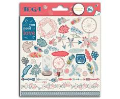 Toga Hygge Autocollant Mural Adhésif, Papier, Rouge/Bleu/Beige, 15 x 15 cm