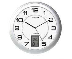 Unilux Instinct 100340853 Pendule de bureau Système Quartz avec Changement dHeures dEté Hivers Automatique et Dateur numérique jour/date, date/mois ou heure/minutes à 30,5 cm Gris métal