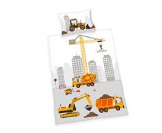 Herding BABY BEST Parure de Lit pour Enfants, Réversible, Jana Chantier de Construction, Housse de Couette 100 x 135 cm, Taie dOreiller 40 x 60 cm, Coton/Renforcé