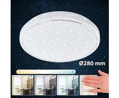 Briloner Leuchten Plafonnier LED à décor étoilé â Lampe de plafond avec anneau chromé â Couleur de température réglable par interrupteur â Diamètre 28,5 cm