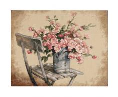 DIMENSIONS Kit Point De Croix Compté, Roses sur Une Chaise Blanche