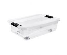 keeeper Boîte de Rangement avec Roulettes, Couvercle et Système de Fermeture Coulissante, 59,5 x 39,5 x 18 cm, 28 l, Konrad, Transparent