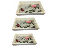 GMMH ElbmÃ¶bel Ensemble de 3 Papillons Rose lN 47-3 bETTTABLETT Plateau de prÃ©sentation en Bois avec Plateau