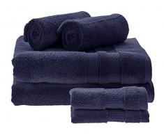 iDesign Ensemble Serviettes de Bain avec accroches (Lot de 6), Serviettes de Toilette Extra-Douces 100% Coton, Set de 2 draps de Bain, 2 Serviettes et 2 essuie-Mains, Bleu Marine