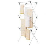 InterDesign Brezio séchoir à linge solide, étendoir à linge en métal pour buanderie, sèche-linge pliable à 3 étages pour séchage à lâair, blanc/gris