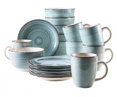 Mäser Série Bel Tempo Ensemble de Vaisselle de Petit-déjeuner dans différentes Couleurs, Faïence, Bleu Clair (Bel Tempo I), 18 Teile